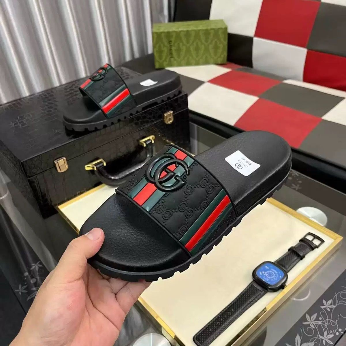 Gucci Web Slide Black GG / Green-Red Web