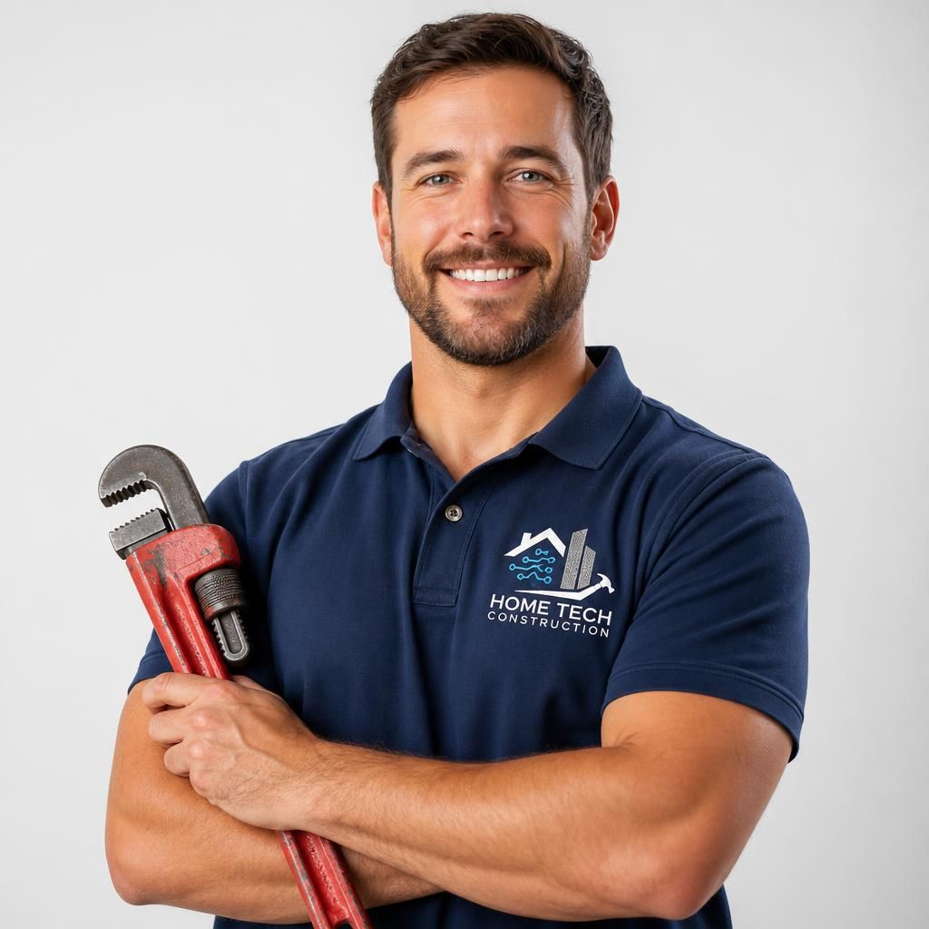 Marcus R., Master Plumber at Home-Tech Construction, wearing a branded uniform